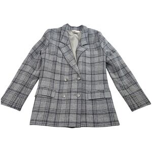 Pendleton Blazer Womens Petite Grey Plaid Wool Double Breasted Vintage Academic